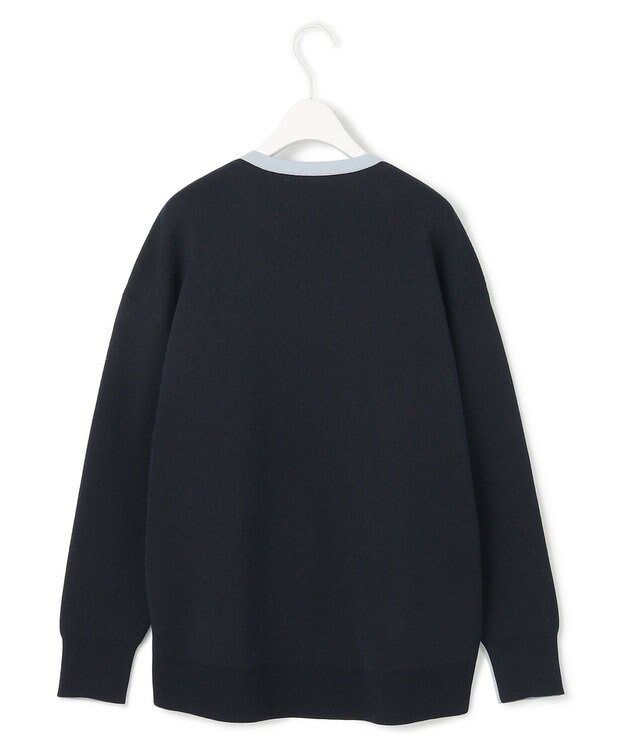 ICB 【WEB限定カラーあり・洗える】コットンポリエステルスムース  ニットプルオーバー サックスブルー×ネイビー系［前後配色］