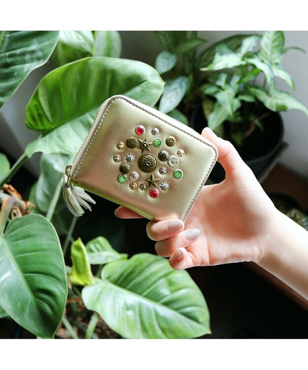 HTC フラワースタッズロングウォレットレザー/長財布ポーチ