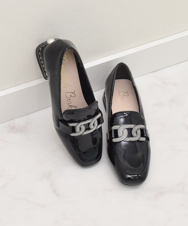 Bridget Birkin 【Bridget Birkin】パールヒールビジューバックルローファー ブラックエナメル