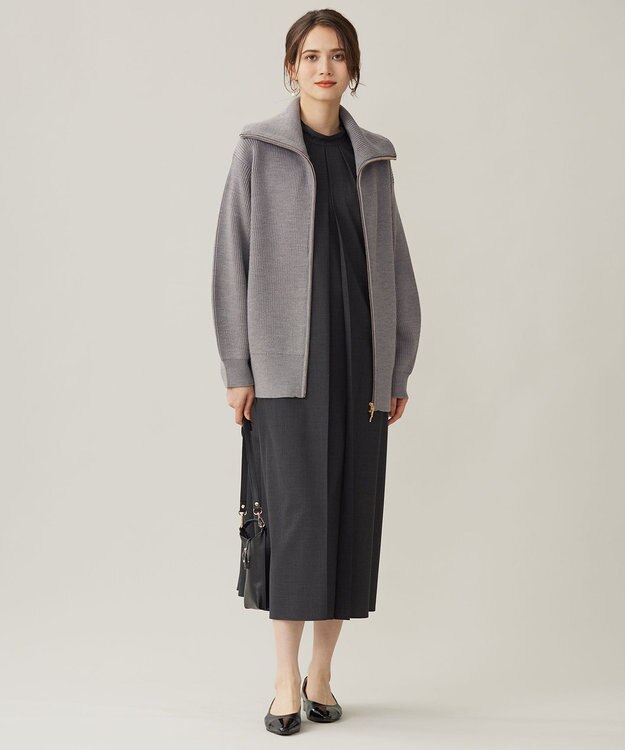 自由区 S 【洗える】ジップアップニット アウター グレー