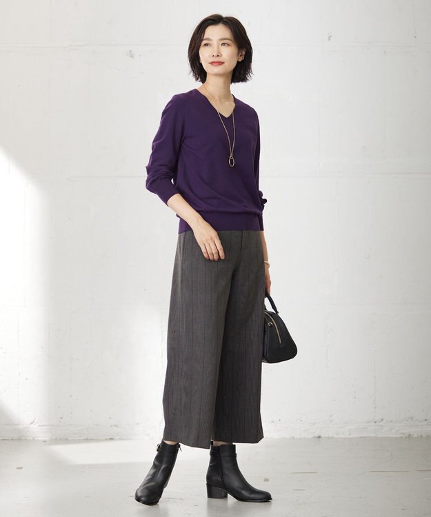 J.PRESS LADIES L 【洗える】PRINCE Vネック ニット パープル系