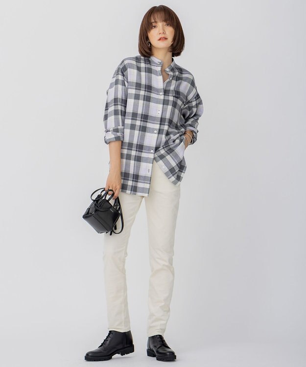 23区 CANCLINI メルトン バンドカラーシャツ グレーチェック