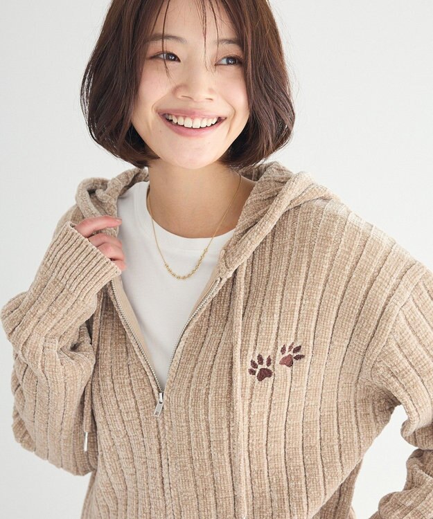 CRAFT STANDARD BOUTIQUE アニマル刺繍ニットZIPパーカー Ivory