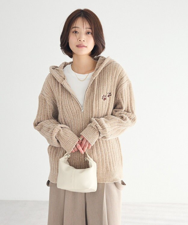 CRAFT STANDARD BOUTIQUE アニマル刺繍ニットZIPパーカー Ivory