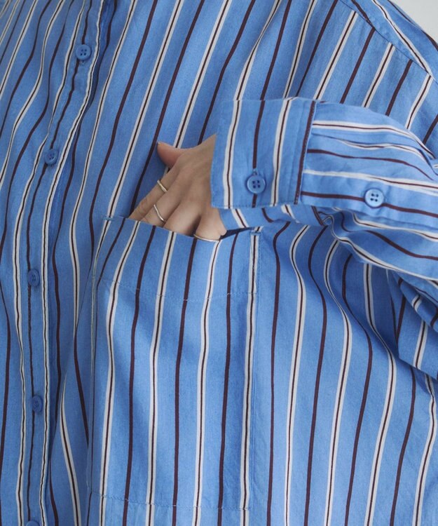 WEGO 着丈が選べる オーバーサイズ バンドカラー シャツ / ストライプ / 無地 柄3