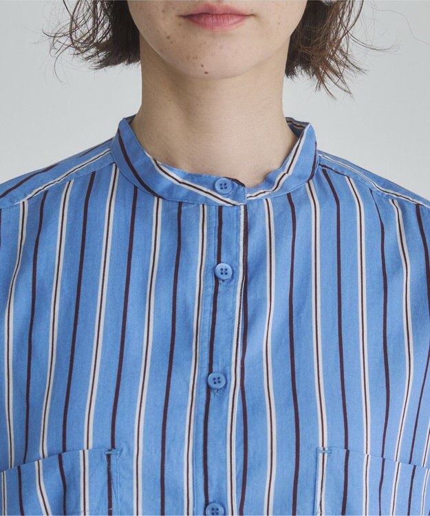 WEGO 着丈が選べる オーバーサイズ バンドカラー シャツ / ストライプ / 無地 柄3