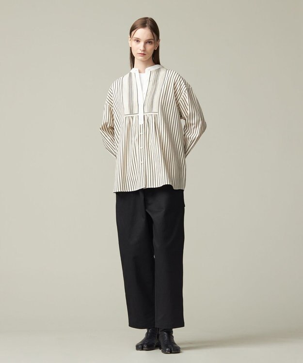 J.PRESS YORK STREET 【WOMEN】コットンタイプライター バンドカラーブラウス ブラック系1