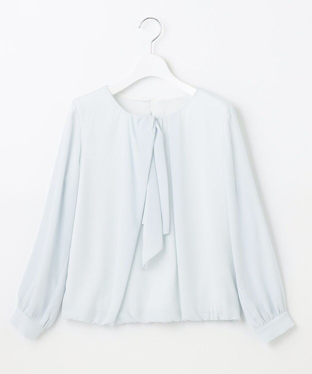 自由区 【XSサイズ～/洗える】ロイヤルシフォン デザインブラウス スカイブルー系