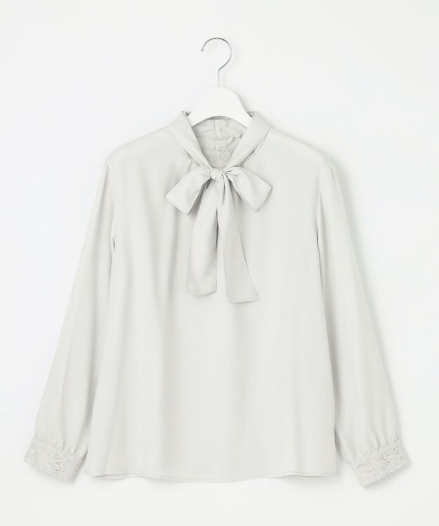 J.PRESS LADIES S 【洗える】ヌーディスバックサテン ボウタイ ブラウス ライトグレー系