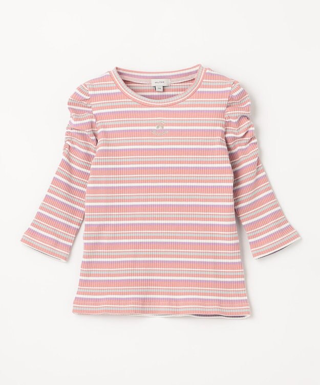 ANY KIDS 七分袖 テレコボーダー Tシャツ ピンク系