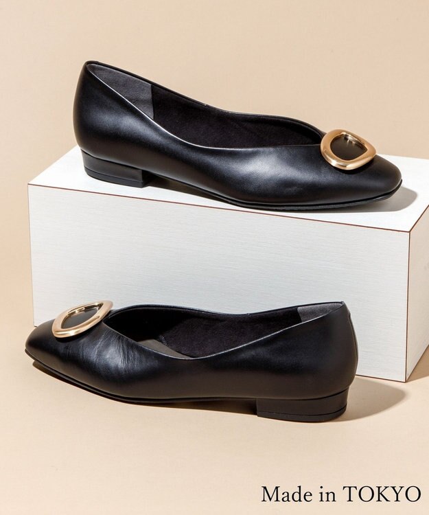 Dominic3 デザインバックル ローヒール レザーパンプス ブラック