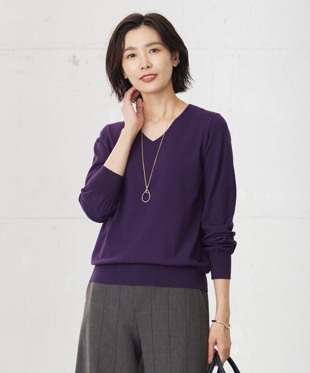 J.PRESS LADIES L 【洗える】PRINCE Vネック ニット パープル系