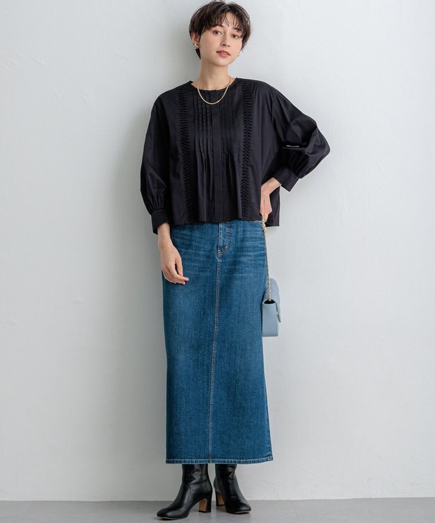 23区 S 【SLOW/一部店舗限定】ウォッシュドコットンサテン ブラウス ブラック系