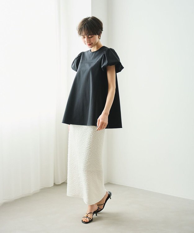 #Newans 【洗える】Aラインパフスリーブカットソー ブラック