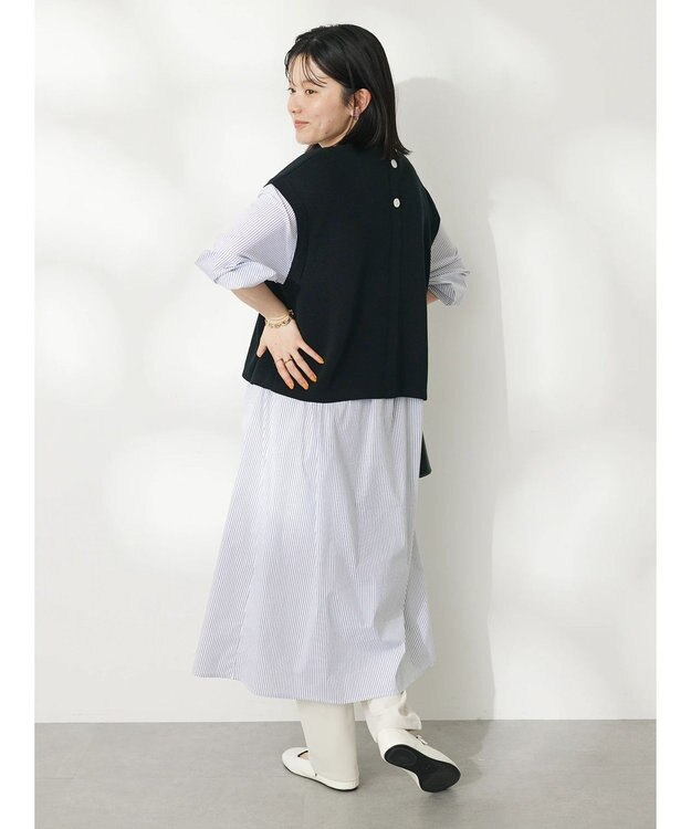 CRAFT STANDARD BOUTIQUE 【洗える】ニットベスト+シャツワンピース-SET Black