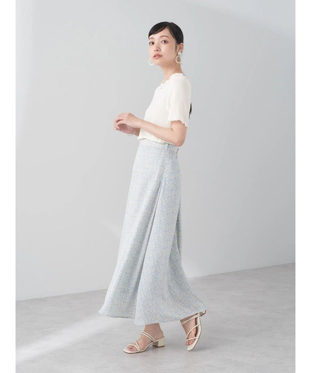 earth music&ecology フラワープリントフレアスカート Sax