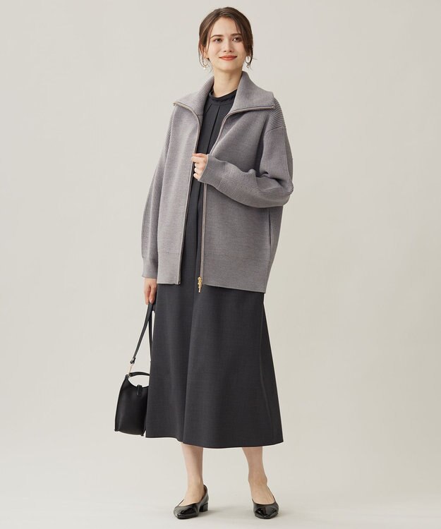 自由区 S 【洗える】ジップアップニット アウター グレー