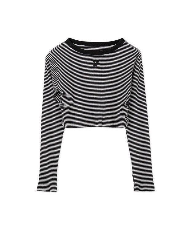 WEGO ワンポイントデザインフィンガーホールリブロンT ブラックボーダー