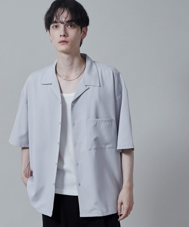 WEGO 【速乾/シワになりにくい】ドライポリオープンカラーシャツ(S) ライトグレー