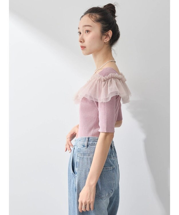 earth music&ecology デコルテチュールニットプルオーバー Dark Pink