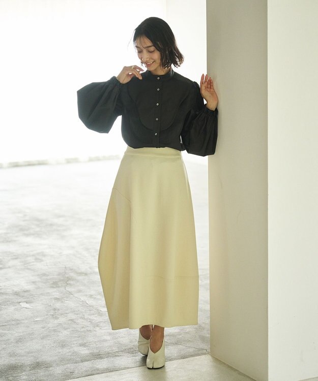 #Newans 【洗濯機可能】ウェイビービブデザインブラウス ブラック