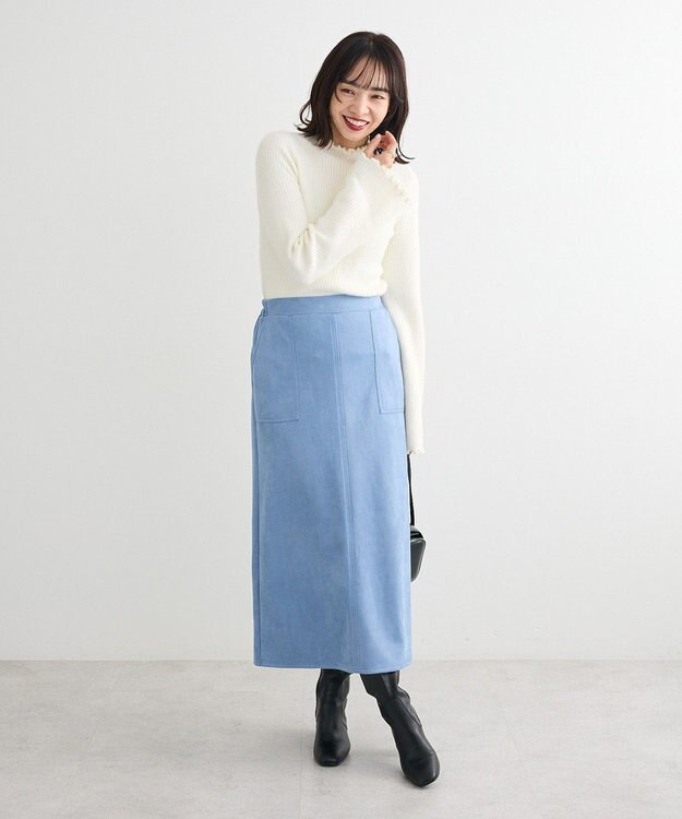 Green Parks なめらかタッチスウェード調Ｉラインスカート Blue