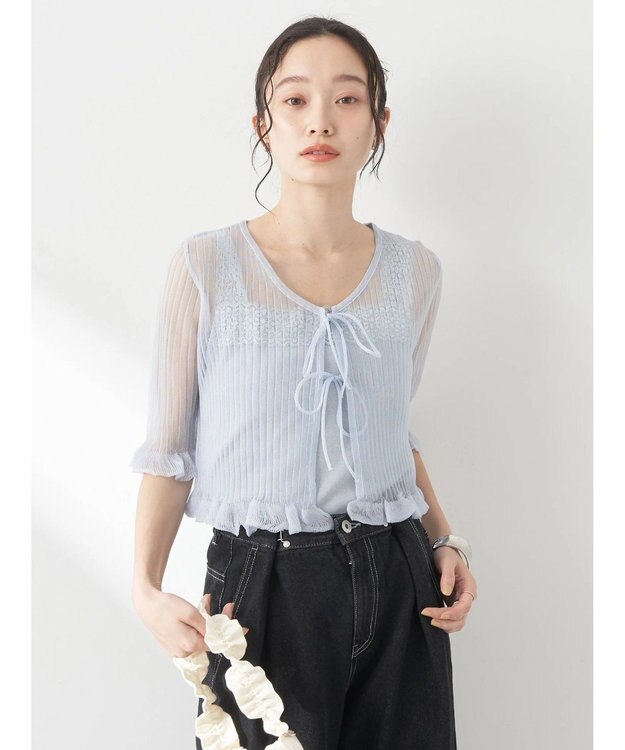 earth music&ecology シアーラメフリルカーディガン Blue