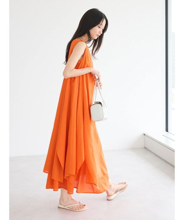 CRAFT STANDARD BOUTIQUE インド綿混フレアワンピース Orange