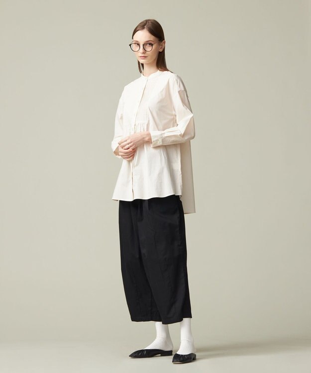 J.PRESS YORK STREET 【WOMEN】コットンタイプライター バンドカラーブラウス アイボリー系