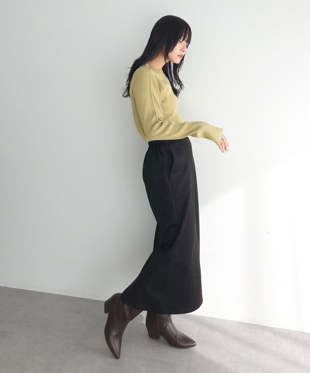 Green Parks なめらかタッチスウェード調Ｉラインスカート Black