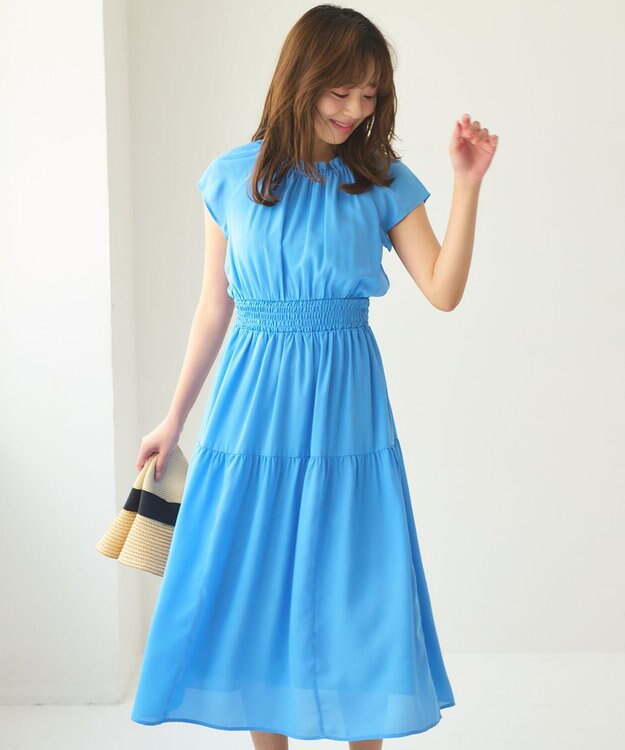 Feroux ウエストシャーリングティアード ワンピース ブルー系