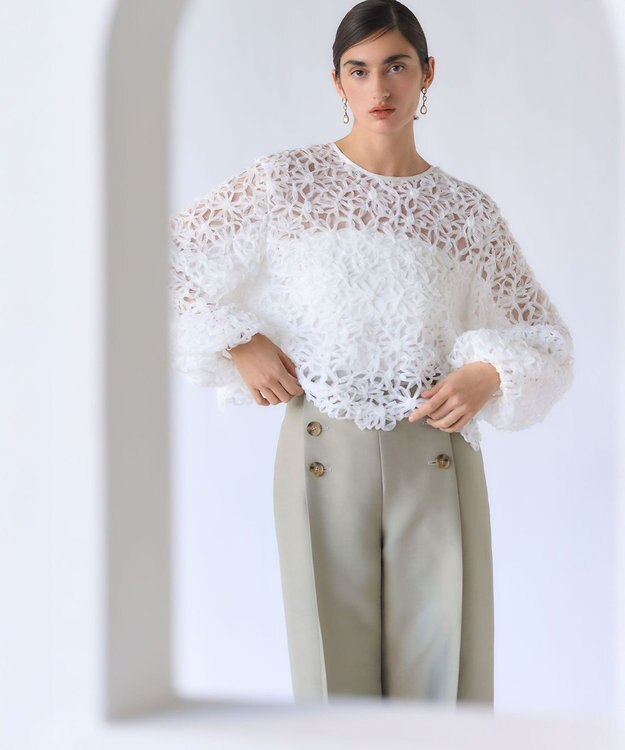 23区 【GOLD LABEL】ウールダブルクロス フロントボタン ワイドパンツ モスグリーン