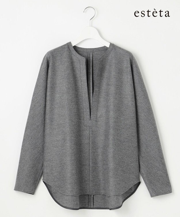 23区 【エステータ】ウールツイルジャージー スリットネック ブラウス グレー