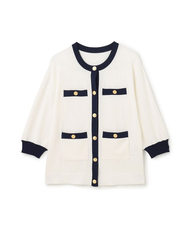 GRACE CONTINENTAL 配色ニットカーディガン ホワイト