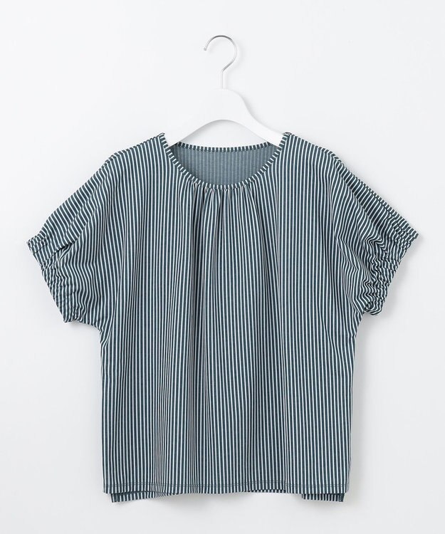 J.PRESS LADIES S 【WEB限定カラーあり・洗える】ストライプジャージー フレンチスリーブ カットソー 【WEB限定カラー】ダークグリーンストライプ系