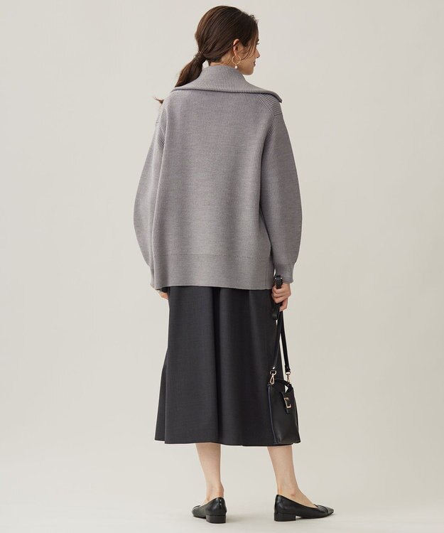 自由区 【洗える】ジップアップニット アウター グレー