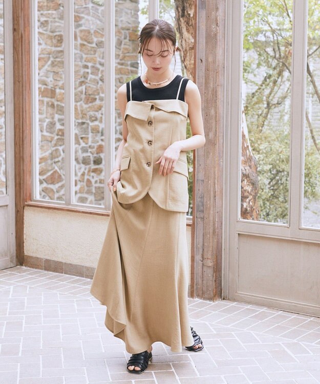 earth music&ecology 【セットアップ対応】フラップボタンビスチェ Light Beige