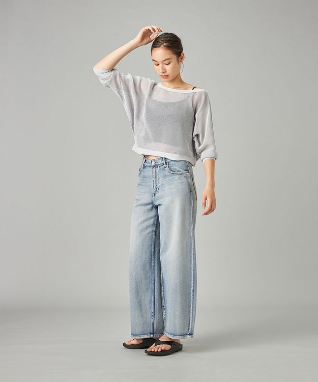 Chacott 【ノーソーイングニット】7分袖メッシュニットTシャツ パールグレー