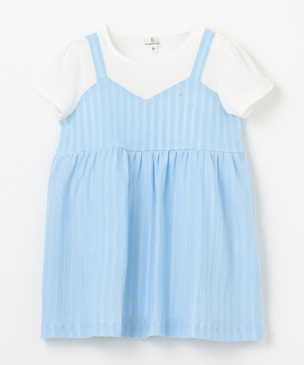 組曲 KIDS 【80-100㎝】レースカットソーコンビ チュニック サックスブルー系