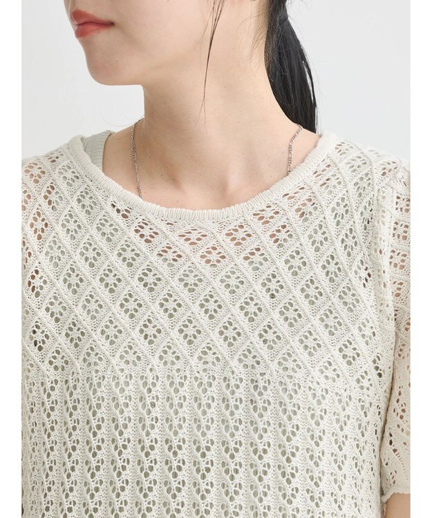 earth music&ecology 裾レース透かしニットプルオーバー Ivory