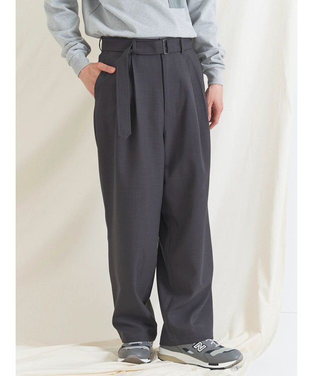 CRAFT STANDARD BOUTIQUE ポリエステルツイルベルテッドパンツ Charcoal Gray