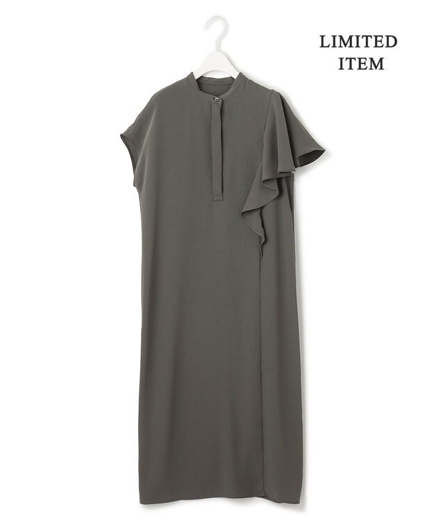 ICB 【接触冷感・UVケア・防シワ・洗える】エステルダブルクロス ラッフルスリーブワンピース グレー系