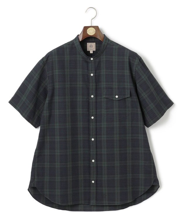 J.PRESS MEN 【KING SIZE】【吸水速乾 / 接触冷感 / 高通気性 / ウォッシャブル】【AERO WAVE SUCKER】バンドカラーチェック シャツ ネイビー系3
