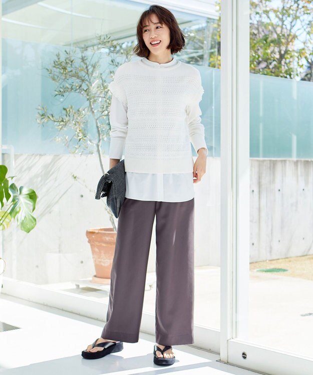 自由区 【洗える】フリンジディテール ニット アイボリー系