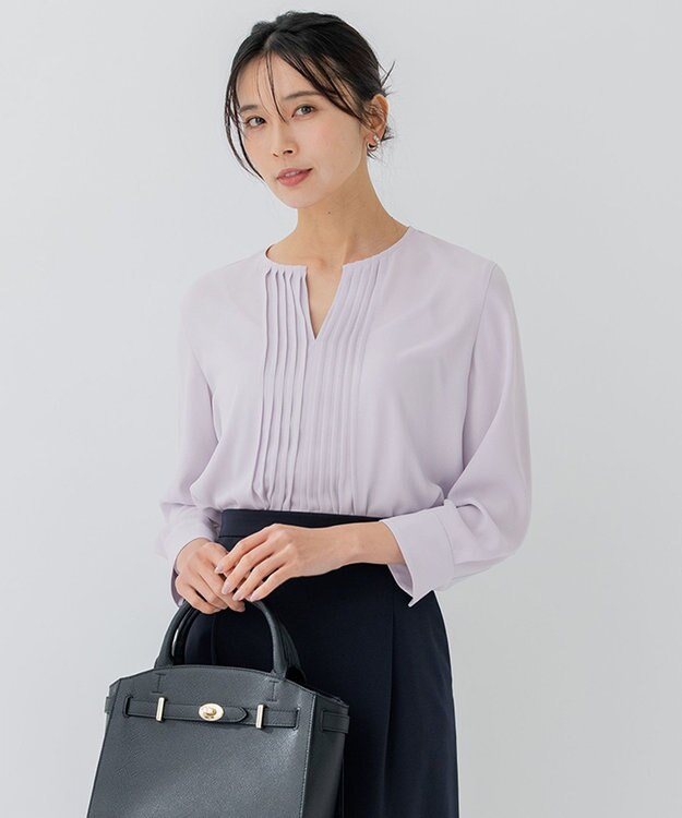 23区 S 【洗える】 バックサテンアムンゼン キーネック ブラウス ライラック系