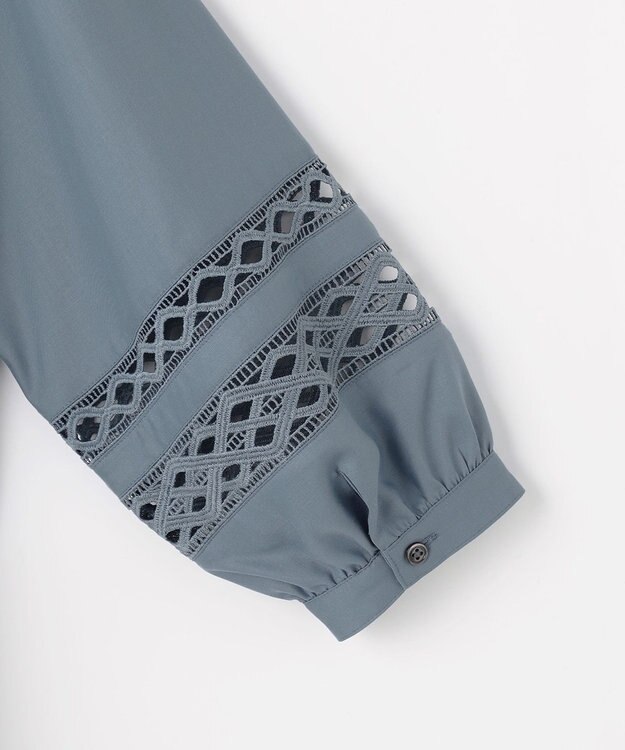 J.PRESS LADIES スパンソフトクロス刺繍 ブラウス ダルブルー系