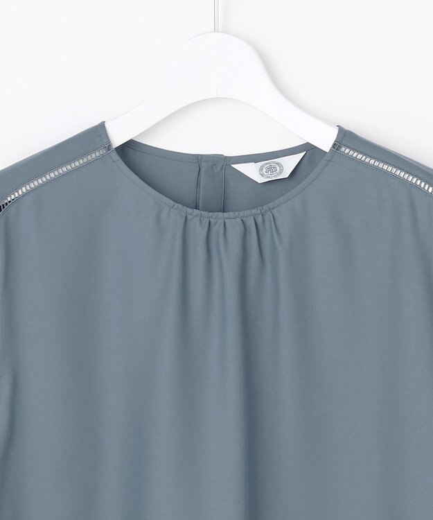 J.PRESS LADIES スパンソフトクロス刺繍 ブラウス ダルブルー系