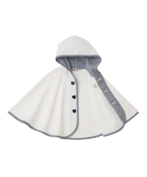MIKI HOUSE HOT BISCUITS 【70-90cm】 パイル素材おでかけポンチョ 白×紺