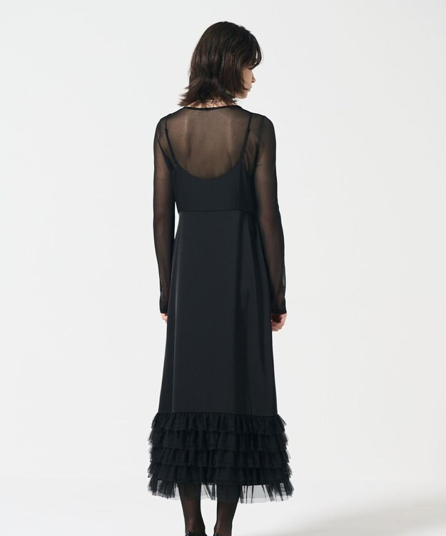 GRACE CONTINENTAL フリルチュールサテンキャミワンピース ブラック