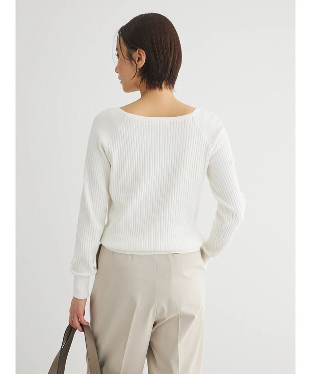 Green Parks 洗える　スクエアネックリブニットプルオーバー Off White